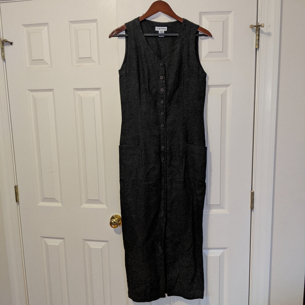 Capezio Black Linen Sleeveless Full Length Dress.